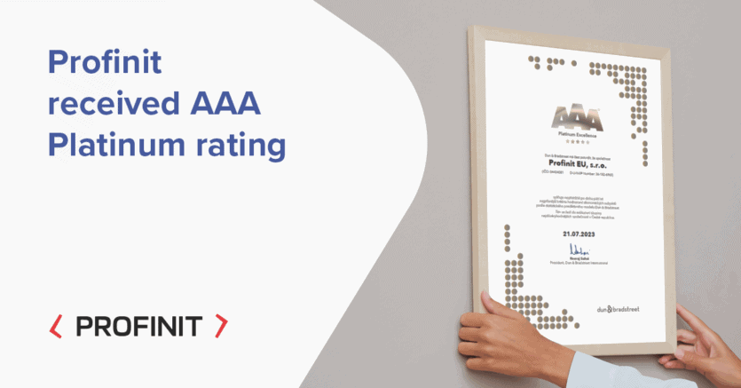 Text stating Profinit received AAA Platinum rating and the Profinit logo