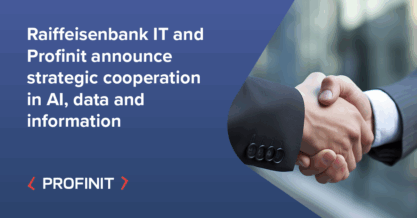 Two people shake hands next to a text announcing Raiffeisenbank IT and Profinit's strategic cooperation in AI, data.