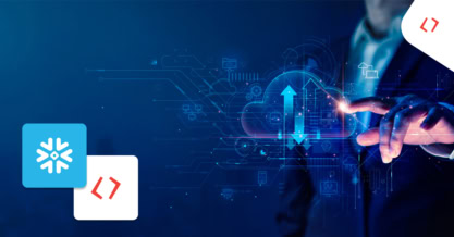 A person interacts with a virtual cloud computing interface while the Snowflake Partner Network and Profinit logos are displayed.