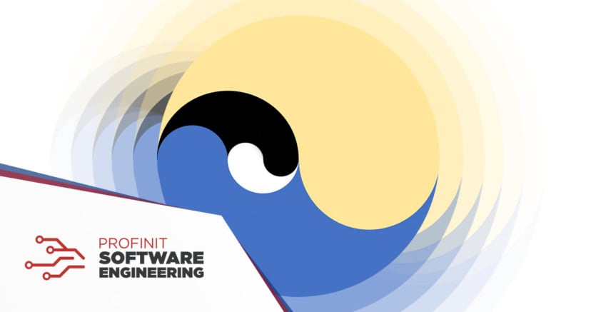 Abstract yin-yang symbol with different colors inspired by Integrated Information Theory featuring PROFINIT logo.