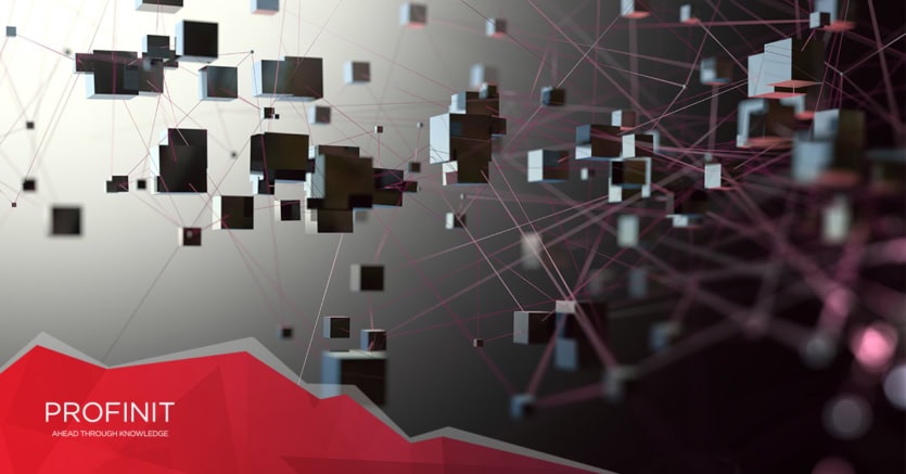 Abstract 3D cubes and network lines—illustrating Data Science job interview tips. PROFINIT logo.