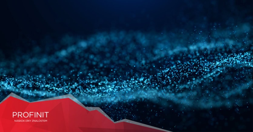 Abstract digital pattern on a dark background. PROFINIT logo and a subtitle related to Business Intelligence Projects.