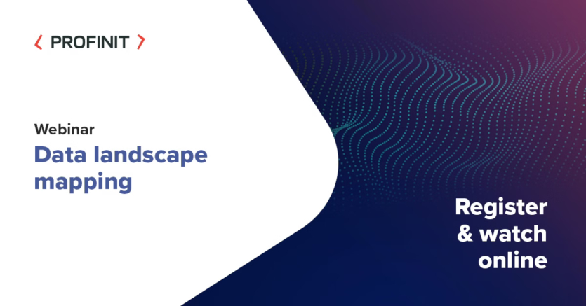 Webinar promotion for Data Landscape Mapping by Profinit with an abstract digital background and the text Register & watch online.